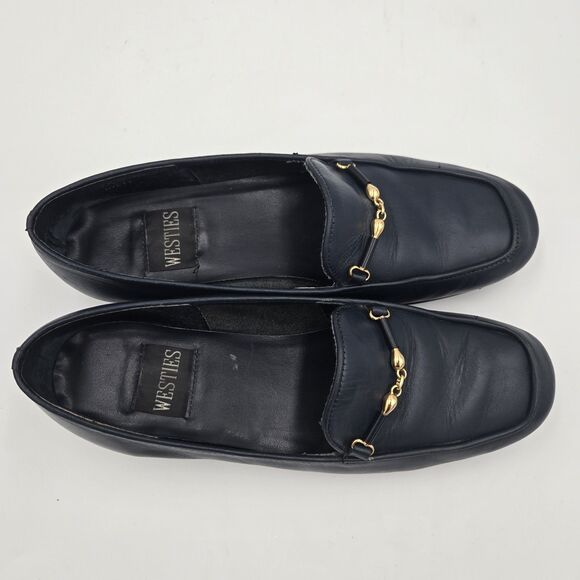 VINTAGE Westies Misty Navy Blue Leather Loafers Flats 6M Made in Brazil Horsebit - Picture 11 of 11